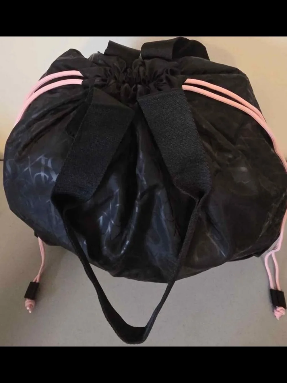 Black Drawstring Women’s Gym Bag with Pink Accents